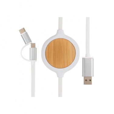 Logotrade Firmengeschenke das Foto: 3-in-1 Kabel mit 5W Bambus Wireless Charger