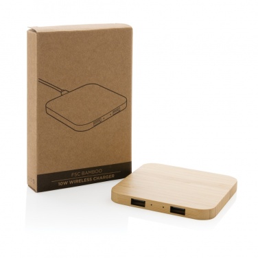 Logotrade Geschäftsgeschenke das Foto: 10W Wireless-Charger mit USB aus Bambus