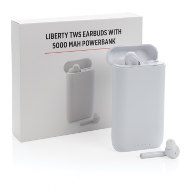 Logotrade Werbegeschenke das Foto: Liberty TWS Ohrhörer mit 5.000 mAh Powerbank