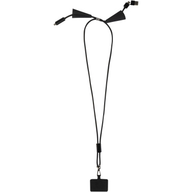 Logotrade Werbegeschenke das Foto: Funi 5 in 1 Lanyard Kabel aus recyceltem Kunststoff für Smartphones mit integrierter Datensynchronisierung und 100 W Schnellladefunktion