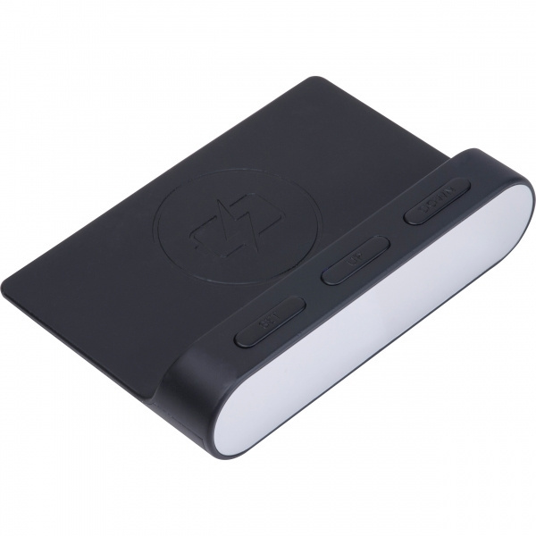 Logotrade Werbeartikel das Foto: Wecker und kabelloses Ladegerät ADELAIDE