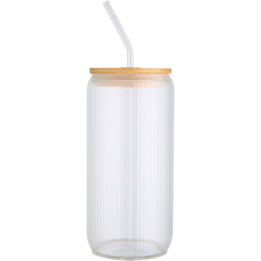 Logotrade Werbeartikel das Foto: Mirage 500 ml einwandiges Glas aus Borosilikatglas mit Bambusdeckel