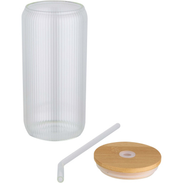 Logotrade werbemittel das Foto: Mirage 500 ml einwandiges Glas aus Borosilikatglas mit Bambusdeckel