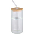 Mirage 500 ml einwandiges Glas aus Borosilikatglas mit Bambusdeckel, Transparent