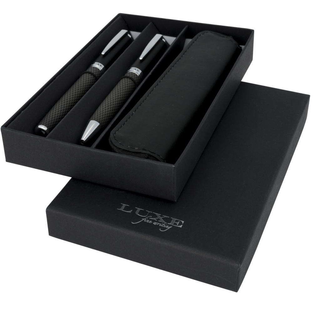 Logo trade corporate gifts picture of: Carbon duo pen gift set with pouch