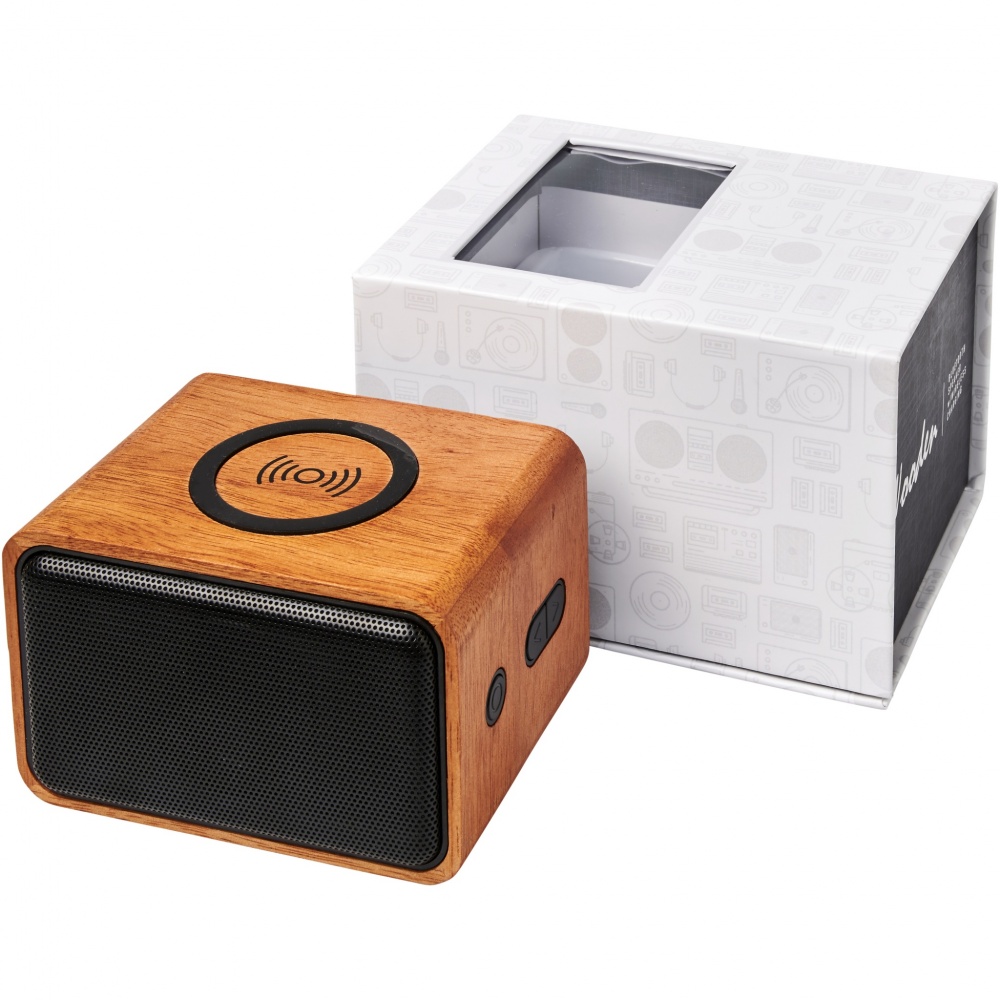 Logo trade promotional gift photo of: Wooden 3W speaker with wireless charging pad