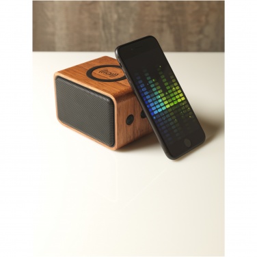 Logo trade advertising products image of: Wooden 3W speaker with wireless charging pad