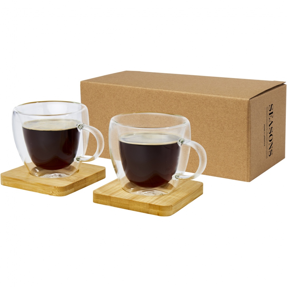 Logo trade promotional gifts picture of: Manti 2-piece 100 ml double-wall glass cup with bamboo coaster 