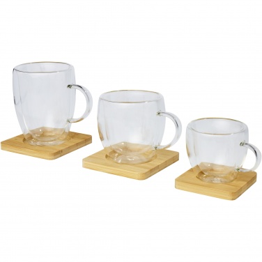Logotrade advertising product picture of: Manti 2-piece 250 ml double-wall glass cup with bamboo coaster 