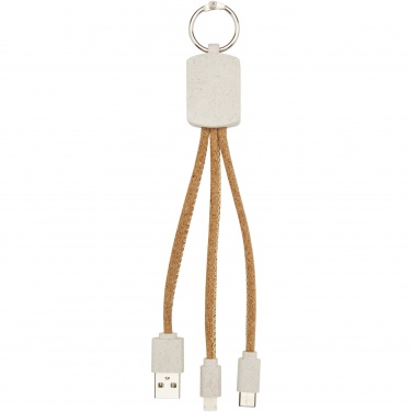 Logo trade corporate gift photo of: Bates wheat straw and cork 3-in-1 charging cable