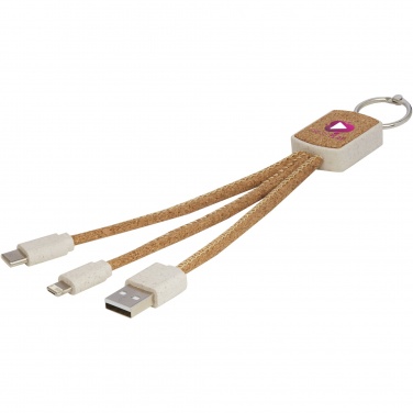 Logo trade promotional merchandise picture of: Bates wheat straw and cork 3-in-1 charging cable
