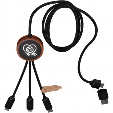 Logotrade promotional merchandise picture of: SCX.design C37 5-in-1 rPET light-up logo charging cable with round wooden casing