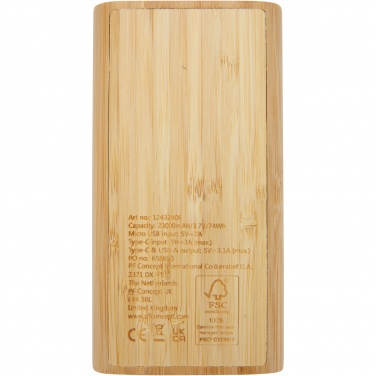 Logo trade promotional merchandise image of: Tulda 20.000 mAh bamboo power bank