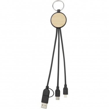 Logo trade business gift photo of: Tecta 6-in-1 recycled plastic/bamboo charging cable with keyring