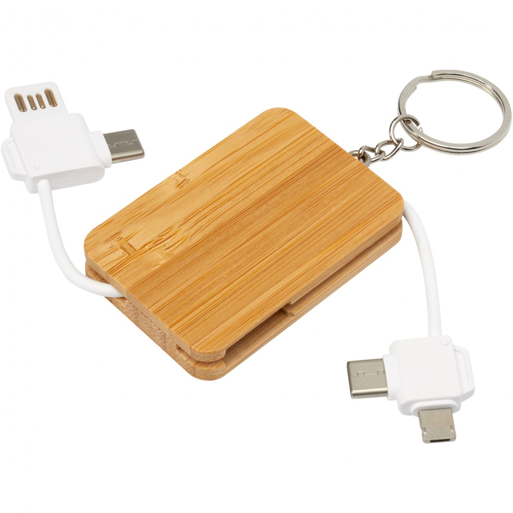 Logotrade promotional gift image of: Reel 6-in-1 retractable bamboo key ring charging cable