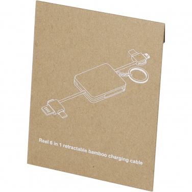Logotrade promotional giveaway picture of: Reel 6-in-1 retractable bamboo key ring charging cable