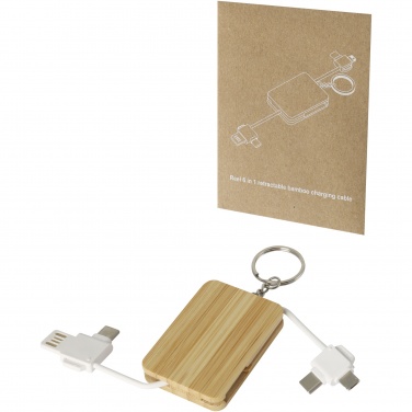 Logo trade business gift photo of: Reel 6-in-1 retractable bamboo key ring charging cable