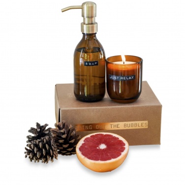 Logo trade promotional product photo of: Wellmark Discovery 200 ml hand soap dispenser and 150 g scented candle set - bamboo fragrance