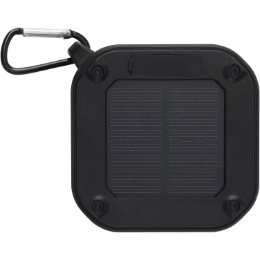 Logo trade promotional merchandise image of: Solo 3W IPX5 RCS recycled plastic solar Bluetooth® speaker with carabiner 