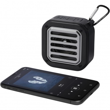 Logo trade promotional product photo of: Solo 3W IPX5 RCS recycled plastic solar Bluetooth® speaker with carabiner 