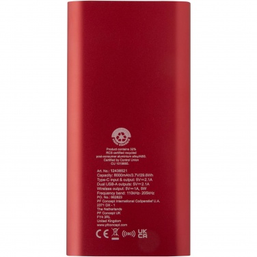 Logo trade promotional gift photo of: Juice 8000 mAh Type-C recycled aluminium wireless power bank