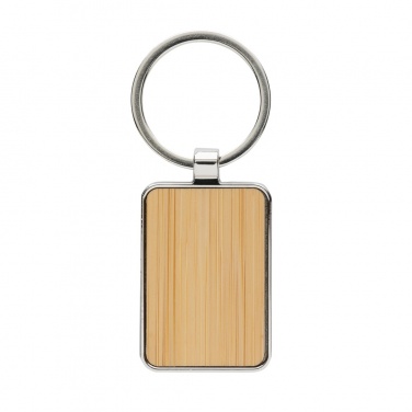 Logo trade business gifts image of: RCS recycled zinc alloy rectangle keychain with bamboo