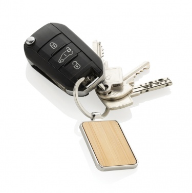 Logo trade promotional item photo of: RCS recycled zinc alloy rectangle keychain with bamboo