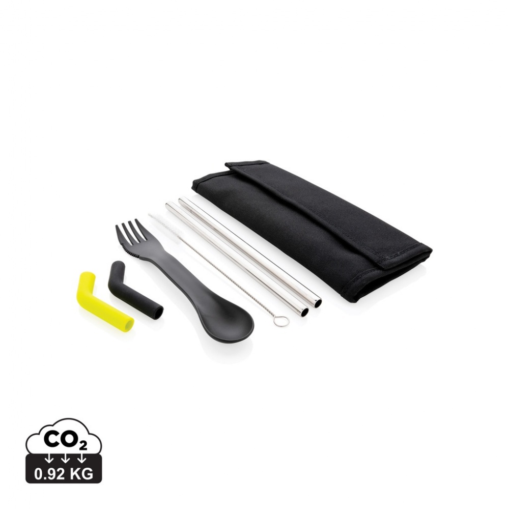 Logo trade promotional items image of: Tierra 2pcs straw and cutlery set in pouch