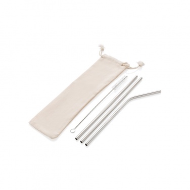 Logo trade business gifts image of: Reusable stainless steel 3 pcs straw set