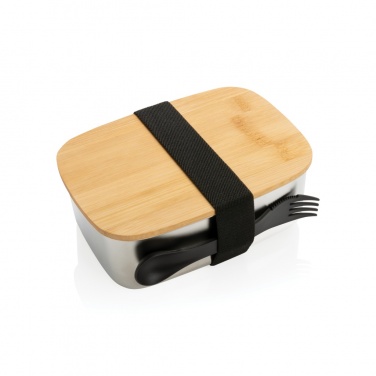 Logotrade promotional items photo of: Stainless steel lunchbox with bamboo lid and spork