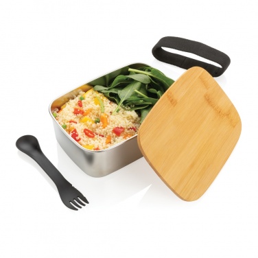 Logo trade promotional merchandise image of: Stainless steel lunchbox with bamboo lid and spork