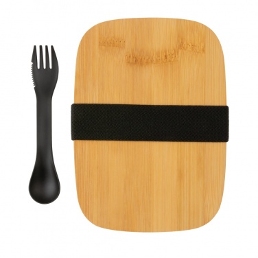 Logo trade business gift photo of: Stainless steel lunchbox with bamboo lid and spork