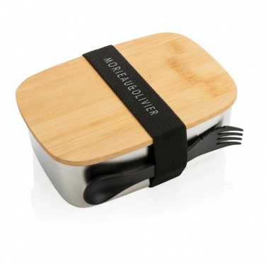 Logotrade advertising products photo of: Stainless steel lunchbox with bamboo lid and spork