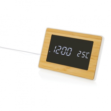 Logo trade promotional item photo of: Utah RCS recycled plastic and bamboo LED clock