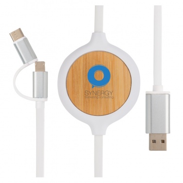 Logo trade advertising product photo of: 3-in-1 cable with 5W bamboo wireless charger