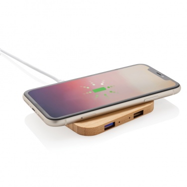 Logo trade advertising products image of: Bamboo 5W wireless charger with USB