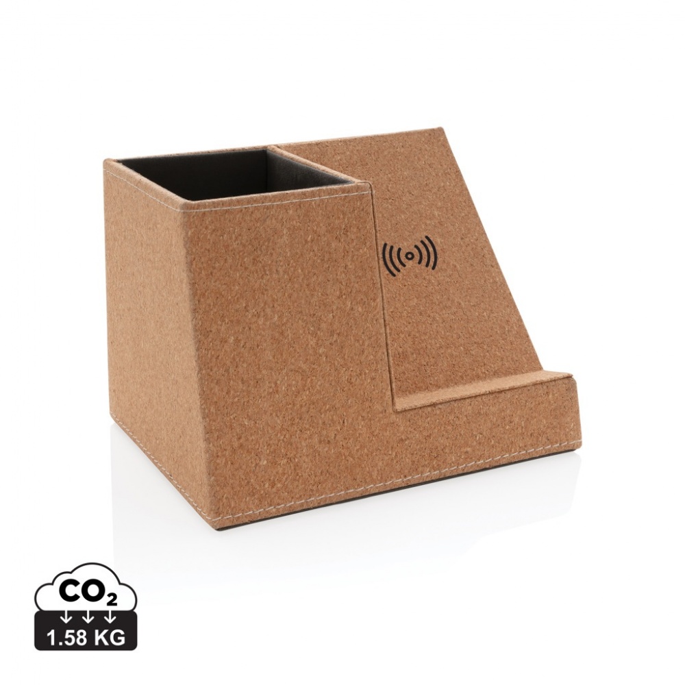 Logo trade business gift photo of: Cork pen holder and 5W wireless charger