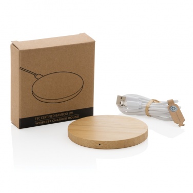 Logo trade promotional gifts picture of: Bamboo 5W round wireless charger