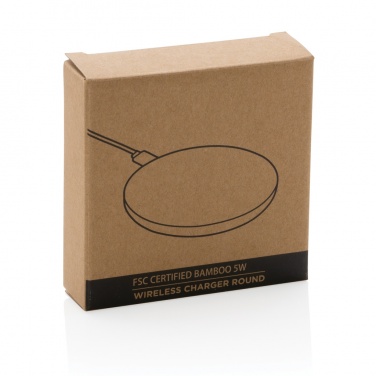 Logo trade promotional merchandise photo of: Bamboo 5W round wireless charger