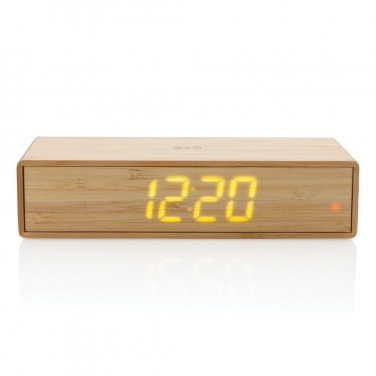 Logo trade promotional gifts image of: Bamboo alarm clock with 5W wireless charger