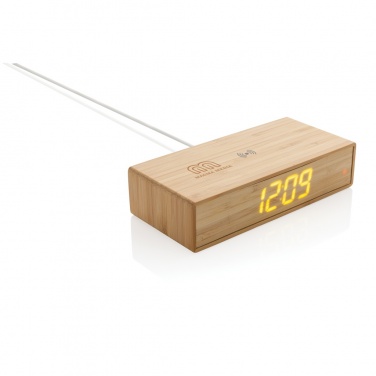 Logo trade promotional item photo of: Bamboo alarm clock with 5W wireless charger