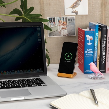 Logo trade promotional gifts picture of: Bamboo 5W wireless charging stand