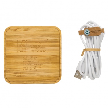 Logo trade promotional items image of: Bamboo 10W wireless charger with USB