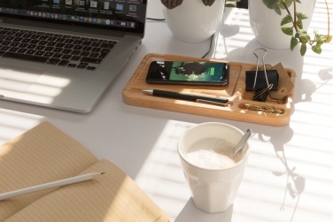 Logo trade promotional giveaways picture of: Bamboo desk organiser 10W wireless charger