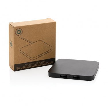 Logotrade promotional product image of: RCS recycled plastic 10W Wireless charger with USB Ports