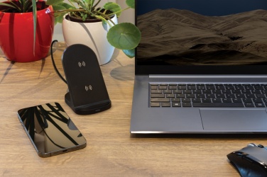 Logo trade promotional merchandise photo of: RCS recycled plastic double coil wireless stand 15W