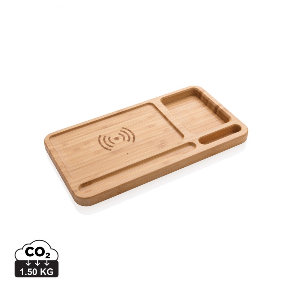 Logotrade promotional merchandise picture of: Bamboo desk organiser 5W wireless charger