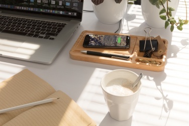 Logo trade promotional giveaway photo of: Bamboo desk organiser 5W wireless charger