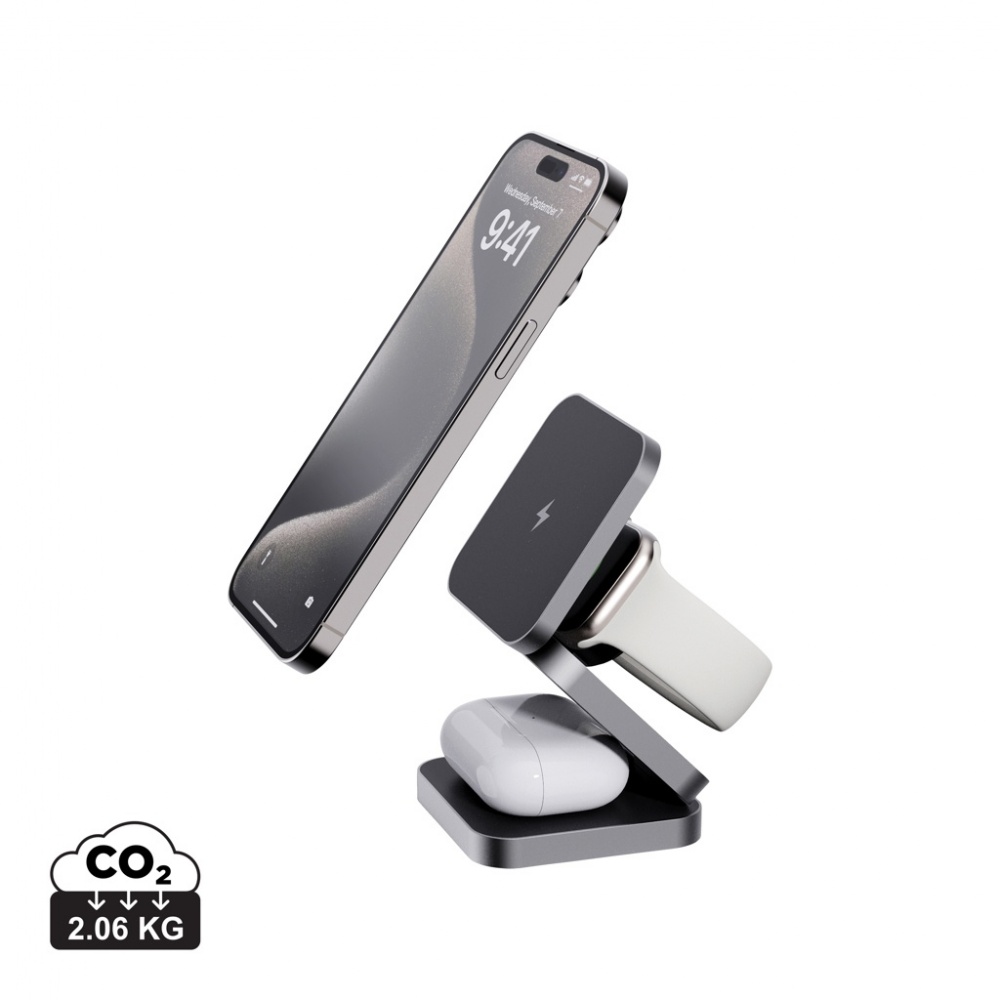 Logo trade promotional giveaway photo of: Terra RCS recycled aluminum foldable 3 in 1 15W charger
