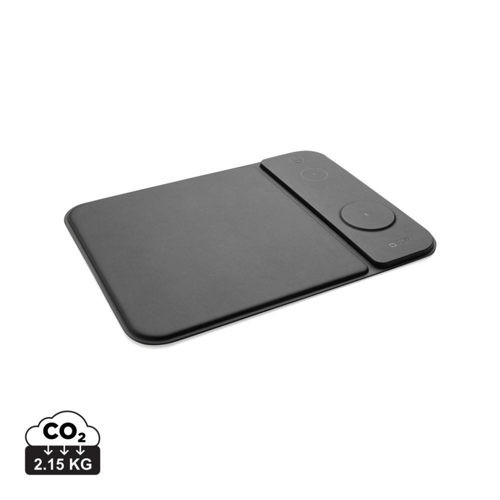 Logo trade promotional gifts image of: Swiss peak RCS recycled PU 15W 3 in 1 charging mousepad